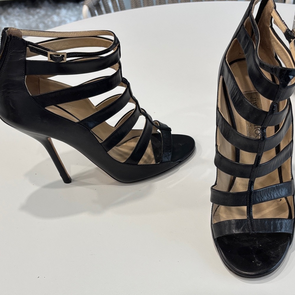 Jimmy Choo Authentic Black Strappy High Heel Sandals- Size 38 1/2